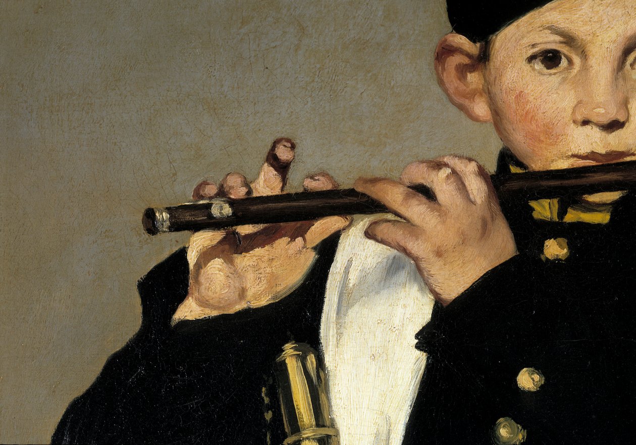 长笛演奏者。详情。爱德华·马奈（Edouard Manet）绘画 作者 爱德华·马奈