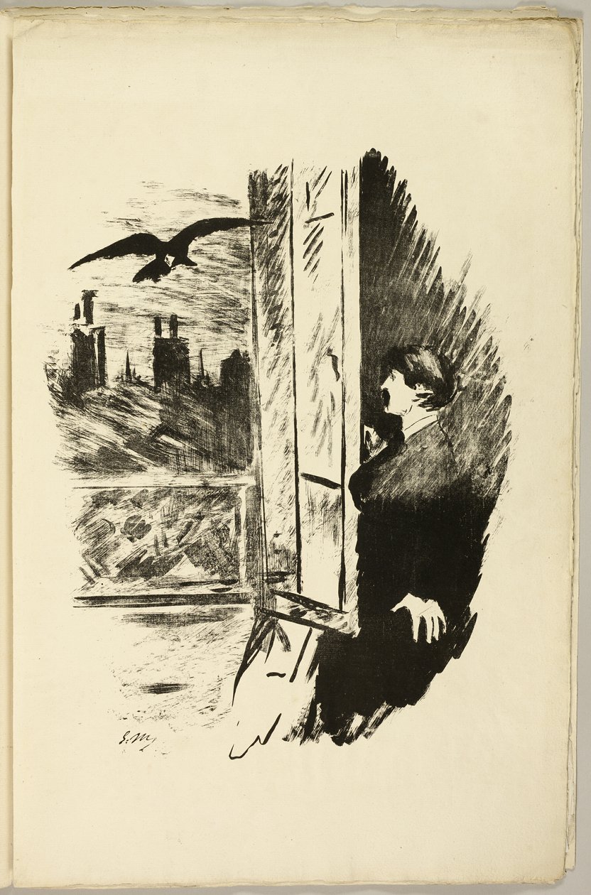 在窗前（"我打开百叶窗......"），选自《乌鸦》（Le Corbeau） 作者 爱德华·马奈