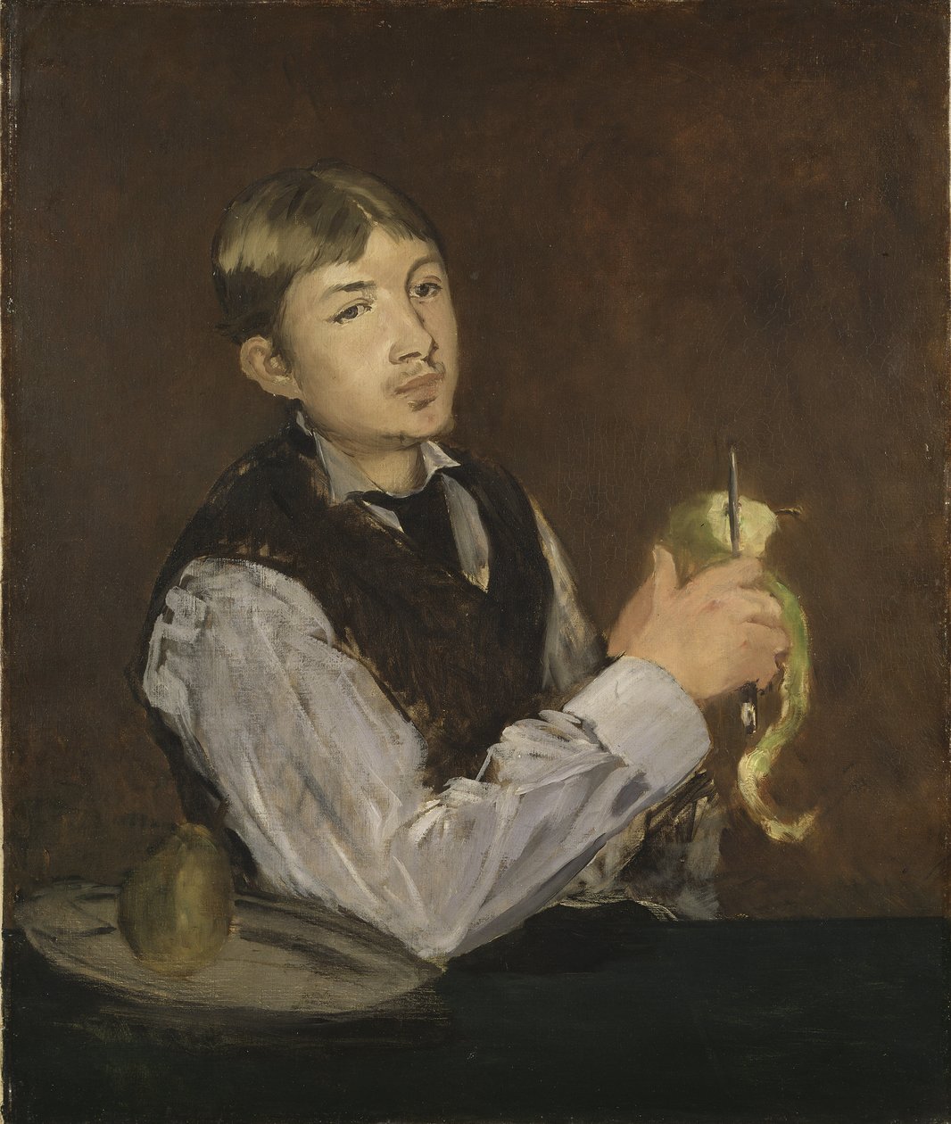 剥苹果的小男孩 - 剥梨的小男孩，马奈，爱德华（1832-1883 年）。 布面油画。 尺寸：85x71 厘米。 斯德哥尔摩国家博物馆 作者 爱德华·马奈