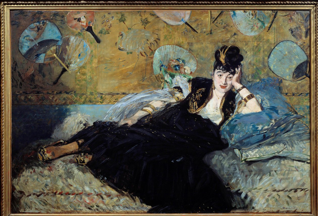La dame aux eventtails ou “”Portrait de Nina de Callias (1844-1884) ou Nina de Villard””她在 19 世纪末举办了一个非常有名的沙龙。 爱德华·马奈 (1832-1883) 1873 年作画 1,13x1,66 m 巴黎，奥赛博物馆 作者 爱德华·马奈