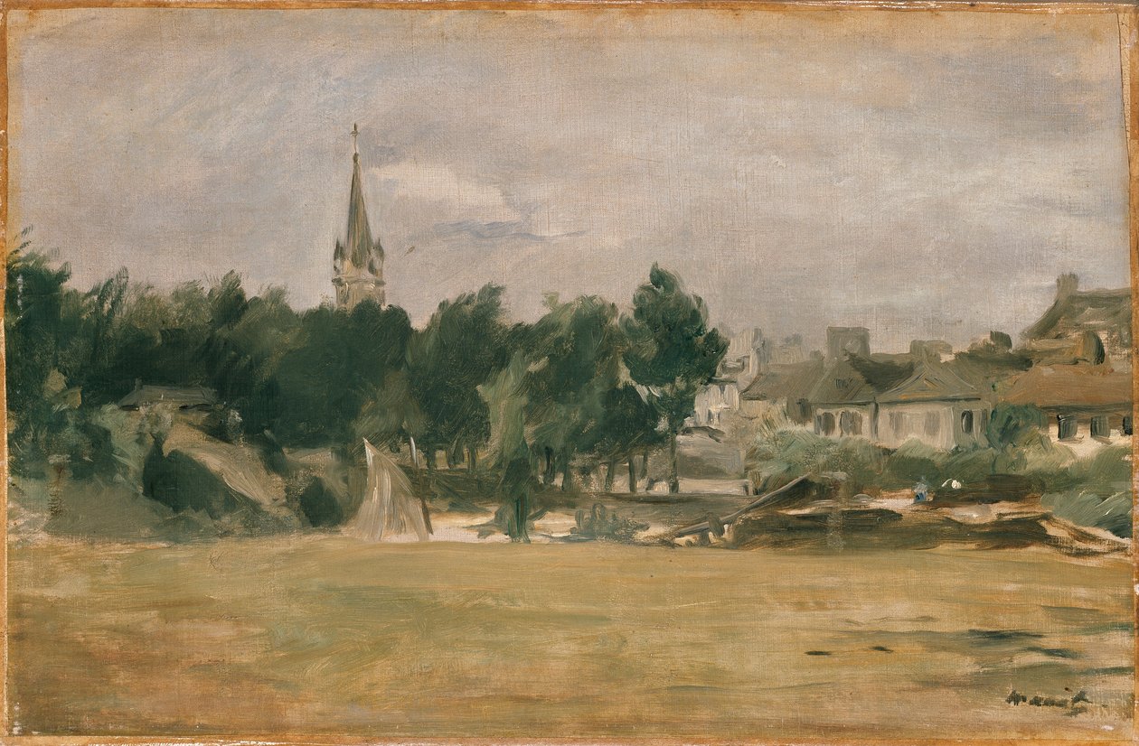 带有乡村教堂的风景，1870年代初 作者 爱德华·马奈