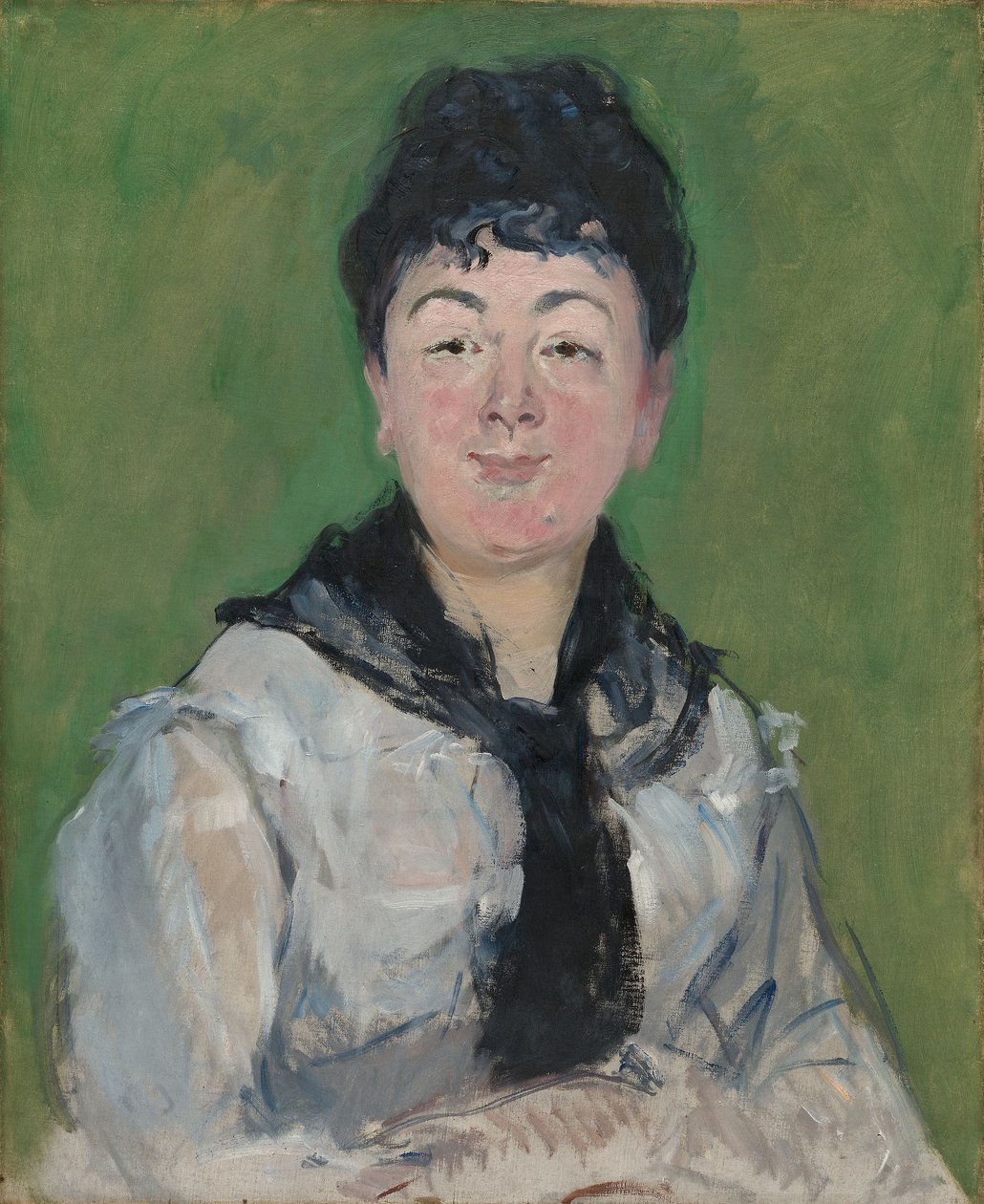 拿着黑榕树的女人肖像，c.1878（布面油画） 作者 爱德华·马奈