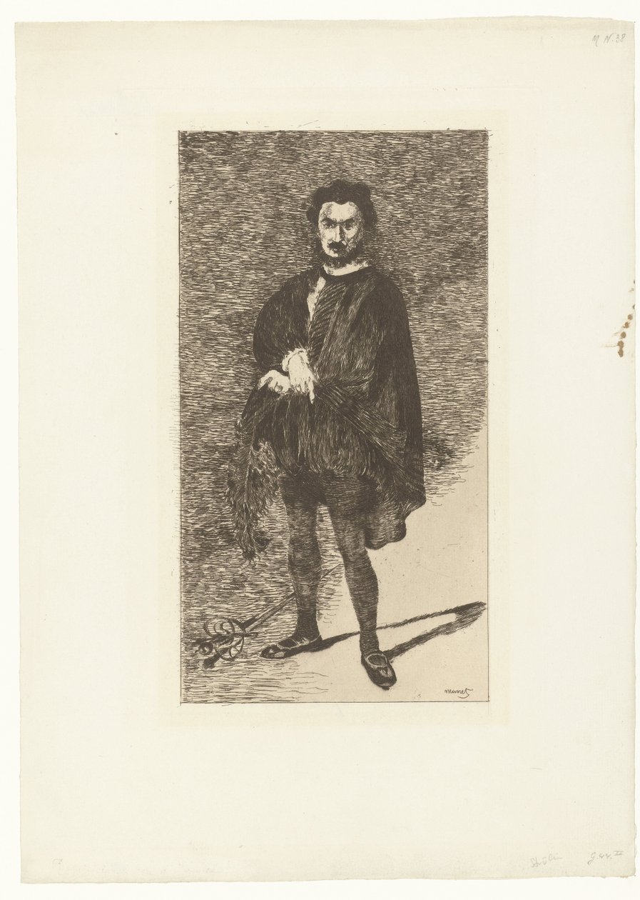 演员 Philibert Rouvière 扮演哈姆雷特时的肖像
鲁维耶尔饰演哈姆雷特
悲剧演员 作者 爱德华·马奈