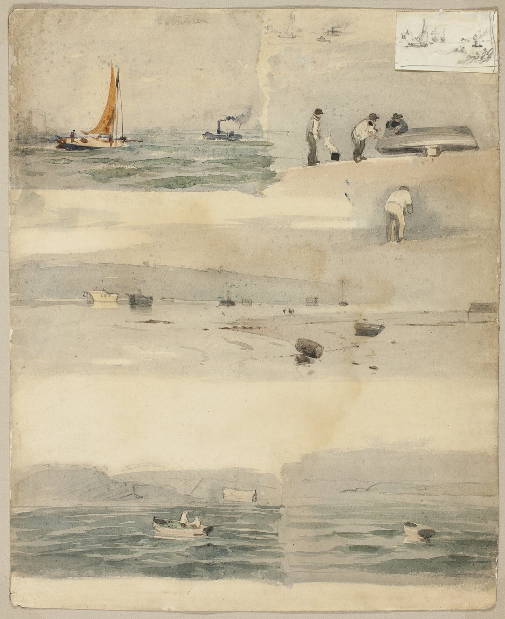 海洋风景速写（右图）；两幅速写：风暴海岸旁，多云海景 作者 爱德华·马奈