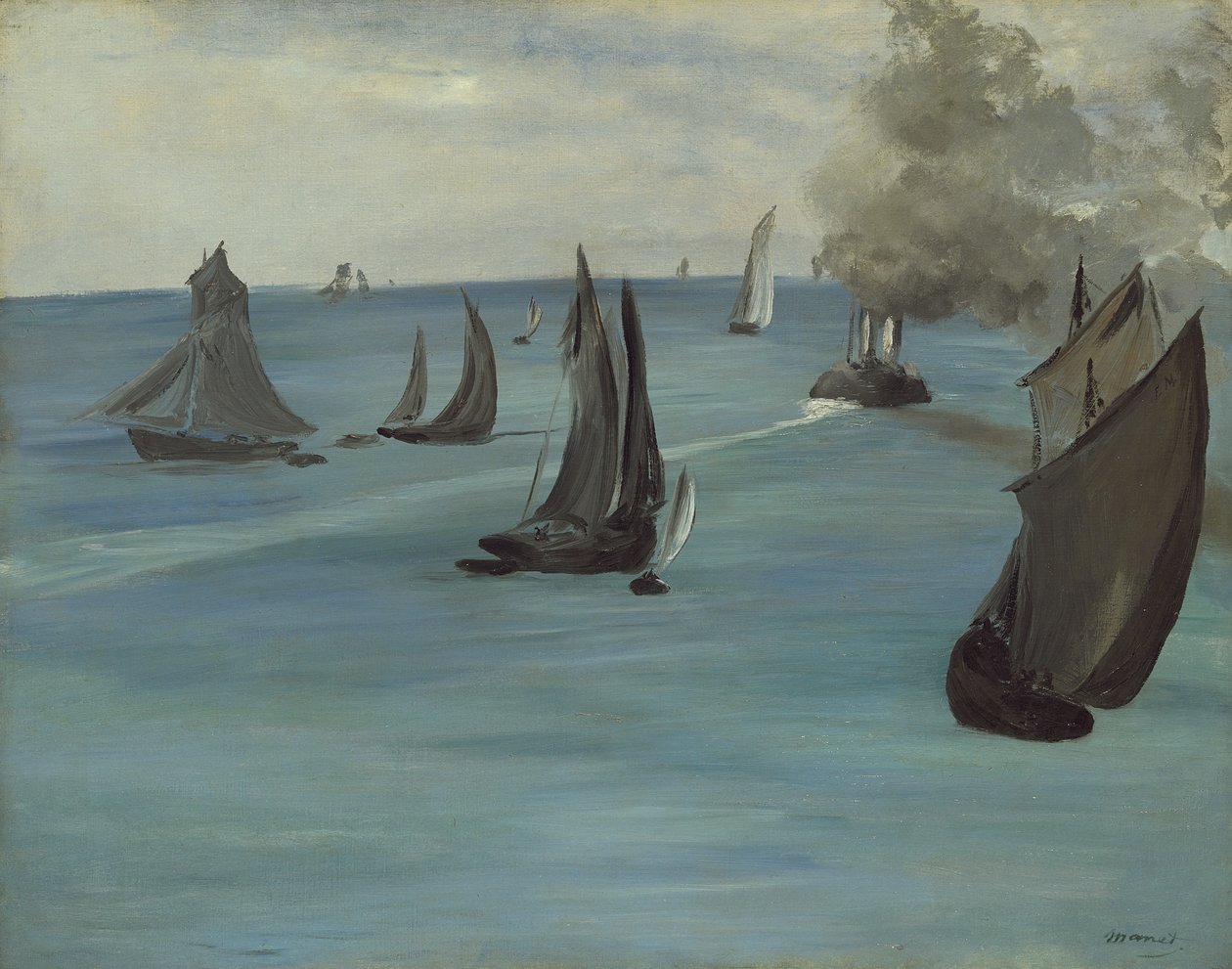 离开布洛涅的汽船，1864年 作者 爱德华·马奈