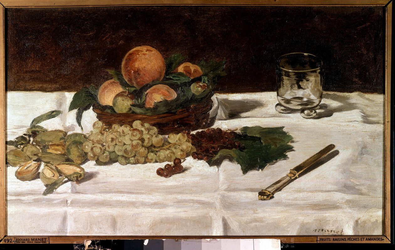 静物，桌上的水果 爱德华·马奈 (Edouard Manet) (1832-1883) 的画作，1864 年 0,45x0,73 m 巴黎，奥赛博物馆。 作者 爱德华·马奈