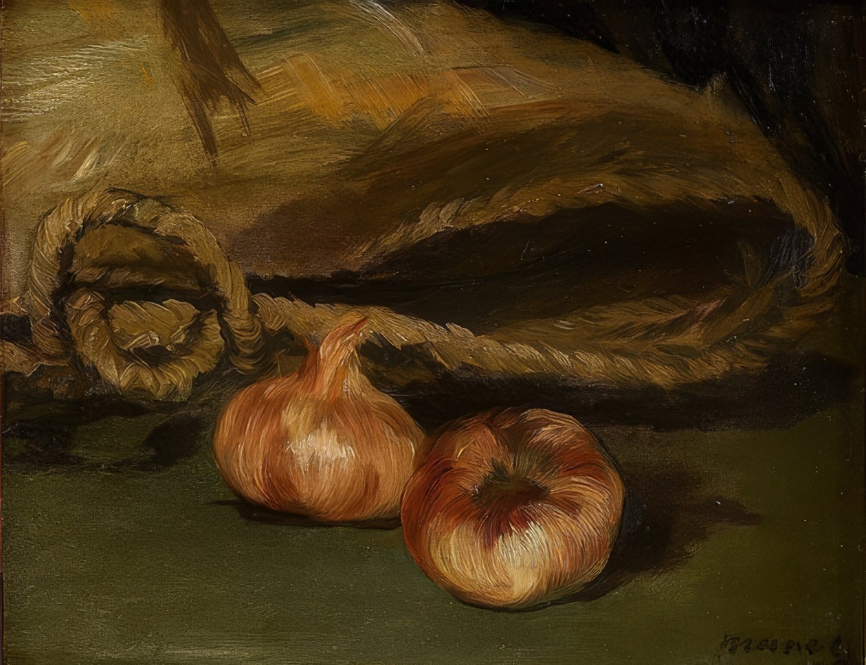 静物与袋和大蒜。 1861-62 作者 爱德华·马奈