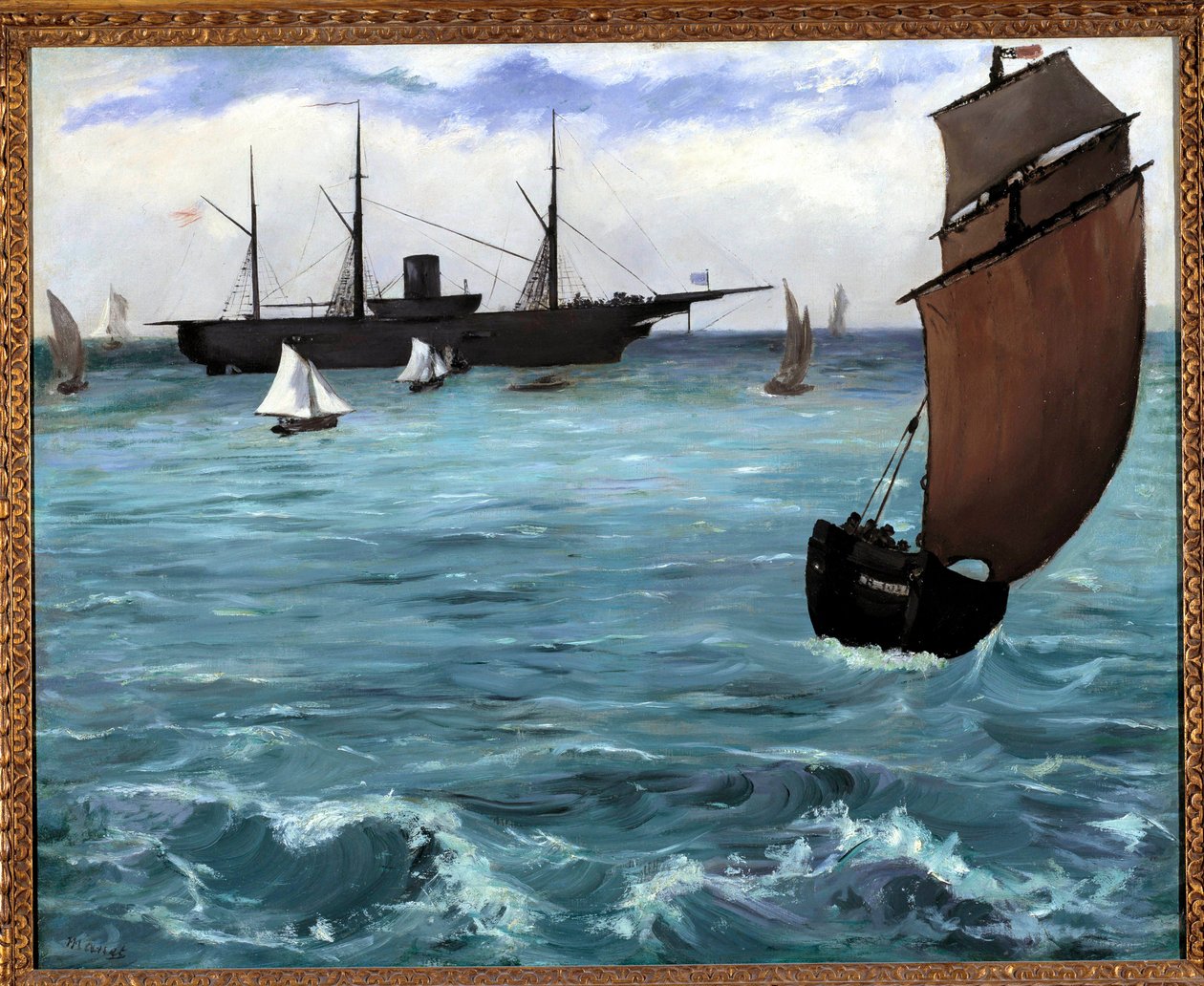 美国舰船 Kearsarge 上有 Edouard Manet (1832-1883) 1864 年创作的 Boulogne sur mer 画作。私人收藏 作者 爱德华·马奈