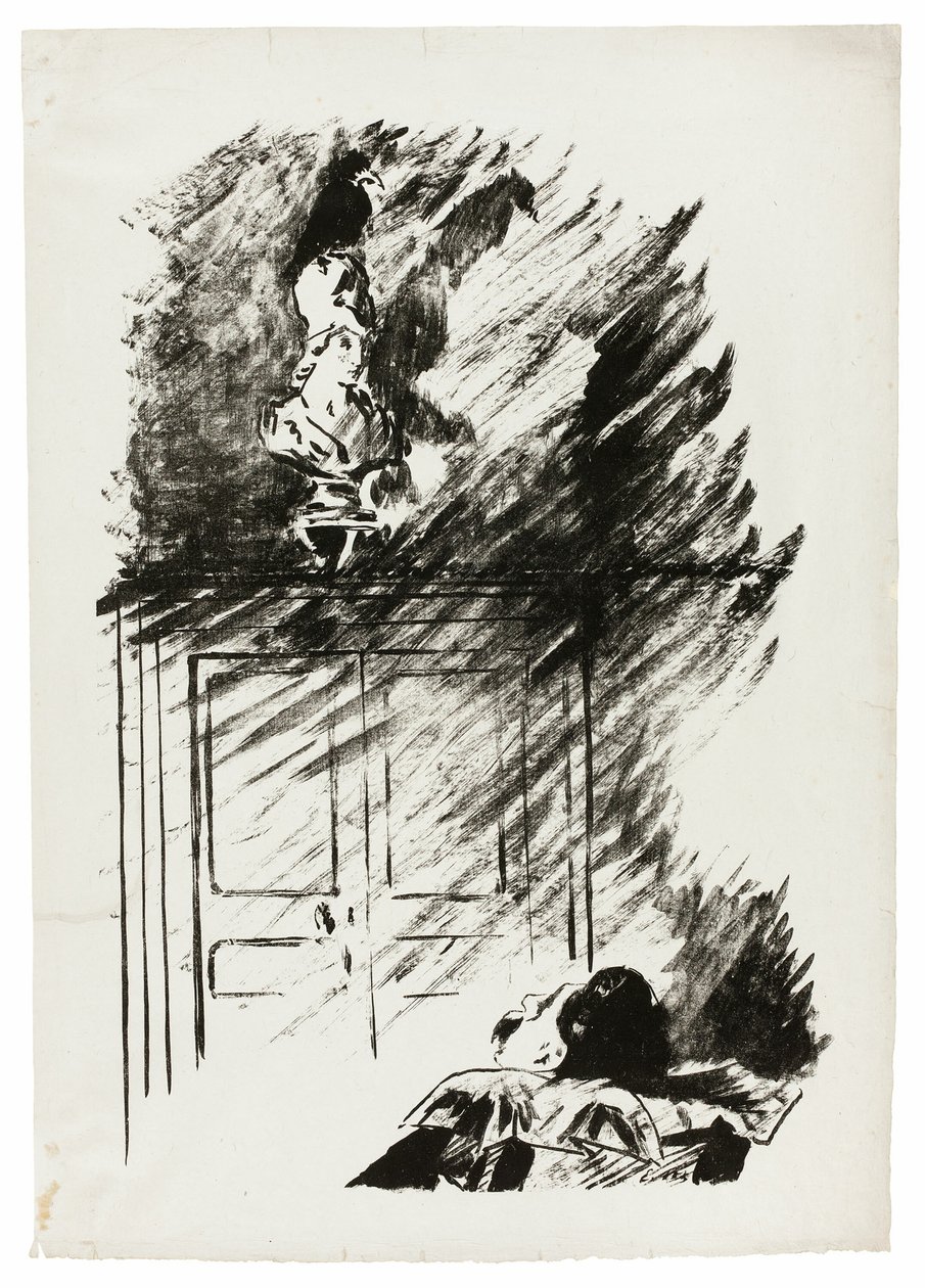 乌鸦在帕拉斯半身像上》（"栖息在帕拉斯半身像上......"），选自《乌鸦》（Le Corbeau） 作者 爱德华·马奈