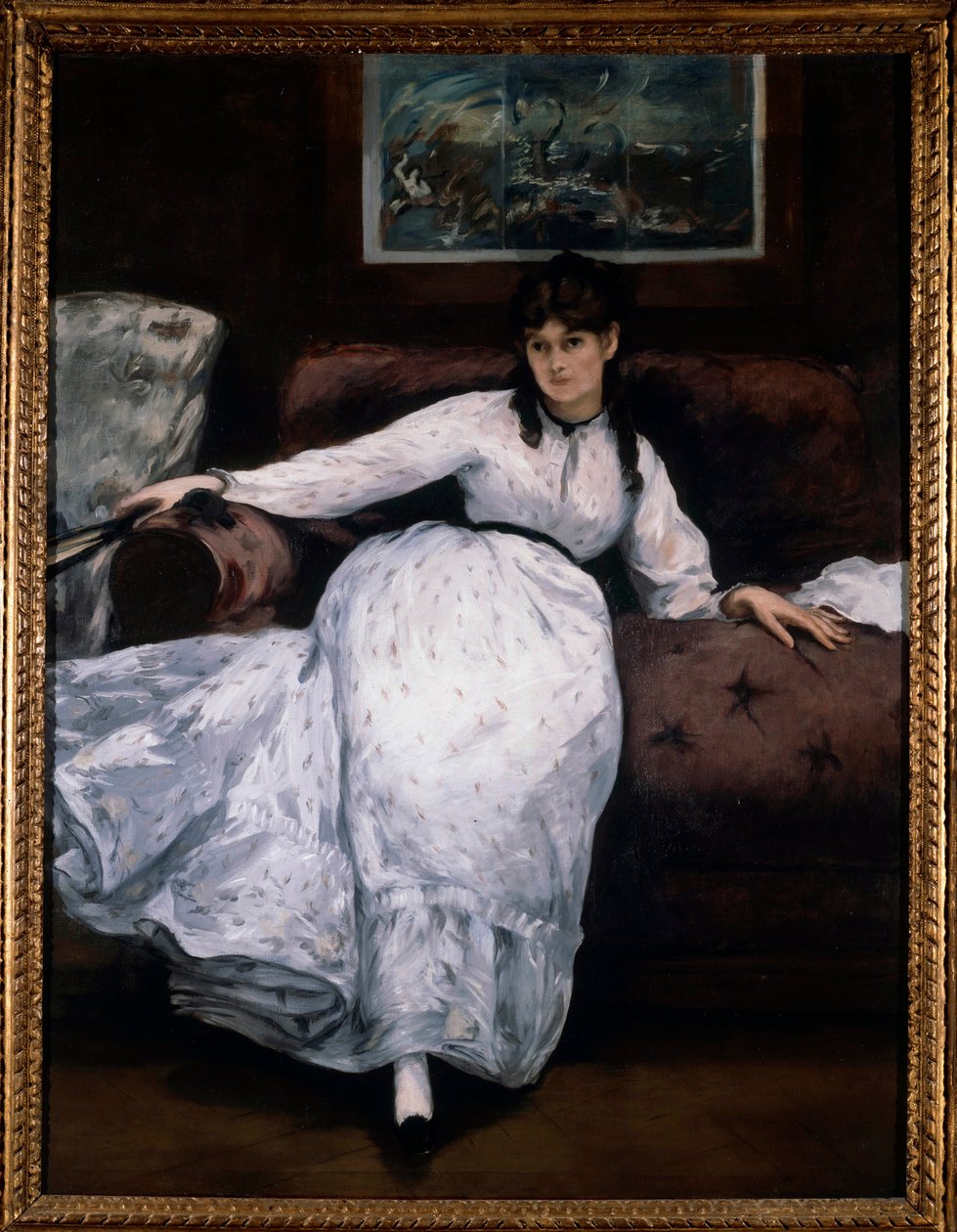 其余（女画家贝尔特·莫里索在沙发上的肖像）爱德华·马奈（1832-1883）1870 年普罗维登斯的绘画。 艺术博物馆 作者 爱德华·马奈