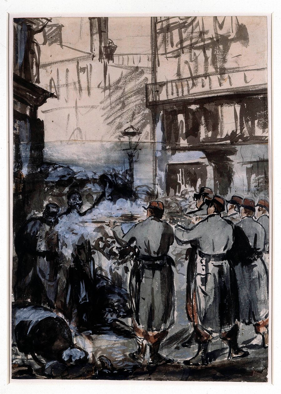 1871年的城镇。"街垒" 爱德华-马奈（1832-1883）的素描 1871年，尺寸。46.2 x 32.5米 作者 爱德华·马奈