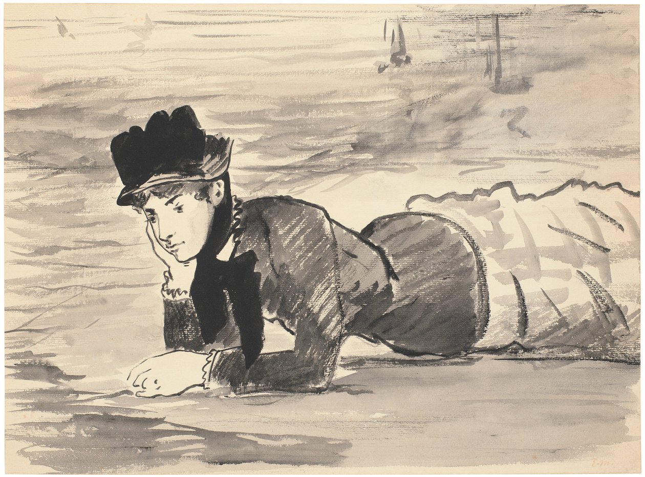 说谎在海滩的妇女。安娜贝尔·李（Annabel Lee），约1881年 作者 爱德华·马奈