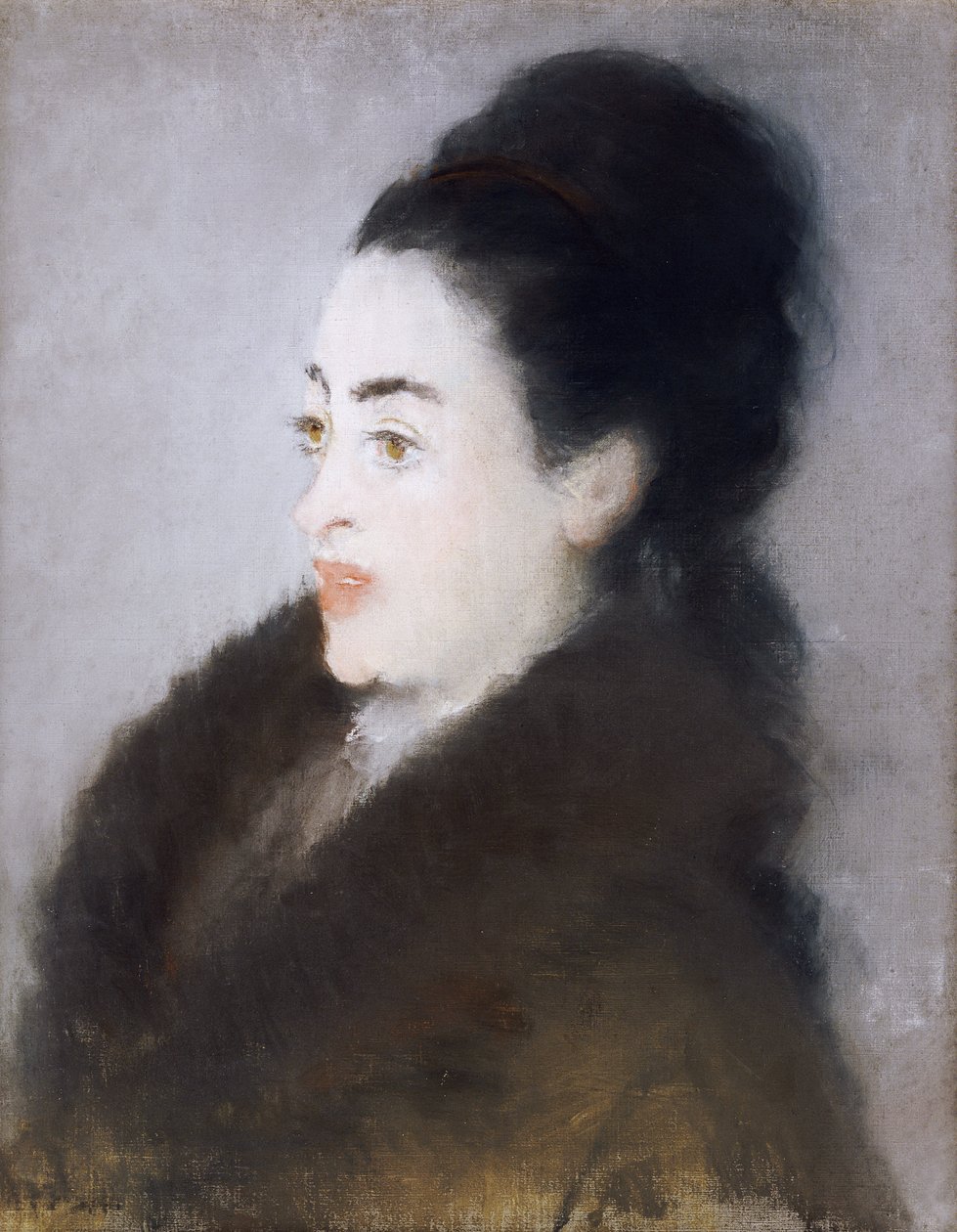 在配置文件中的皮大衣的女人，1879年 作者 爱德华·马奈