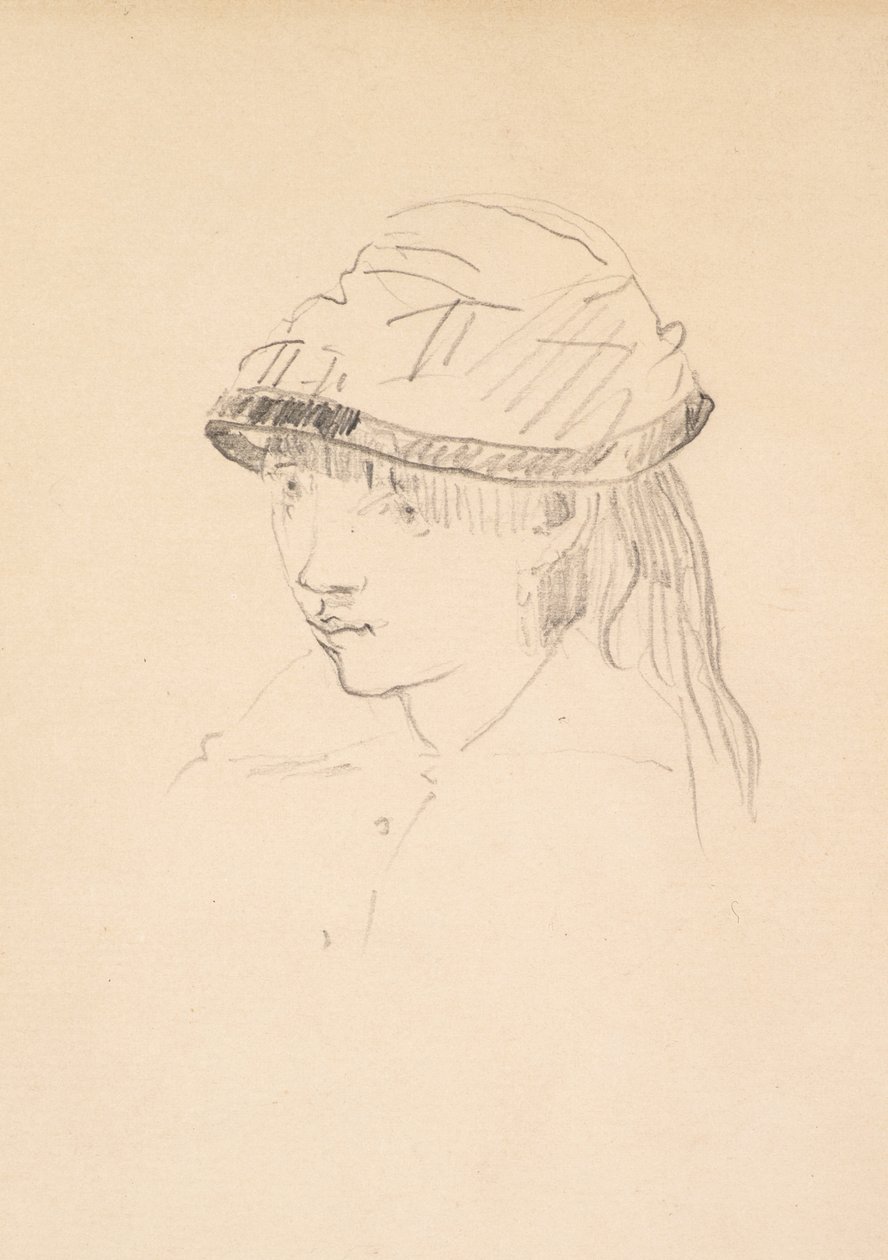 圆帽的年轻女孩，1878-79（石墨在纸上） 作者 爱德华·马奈