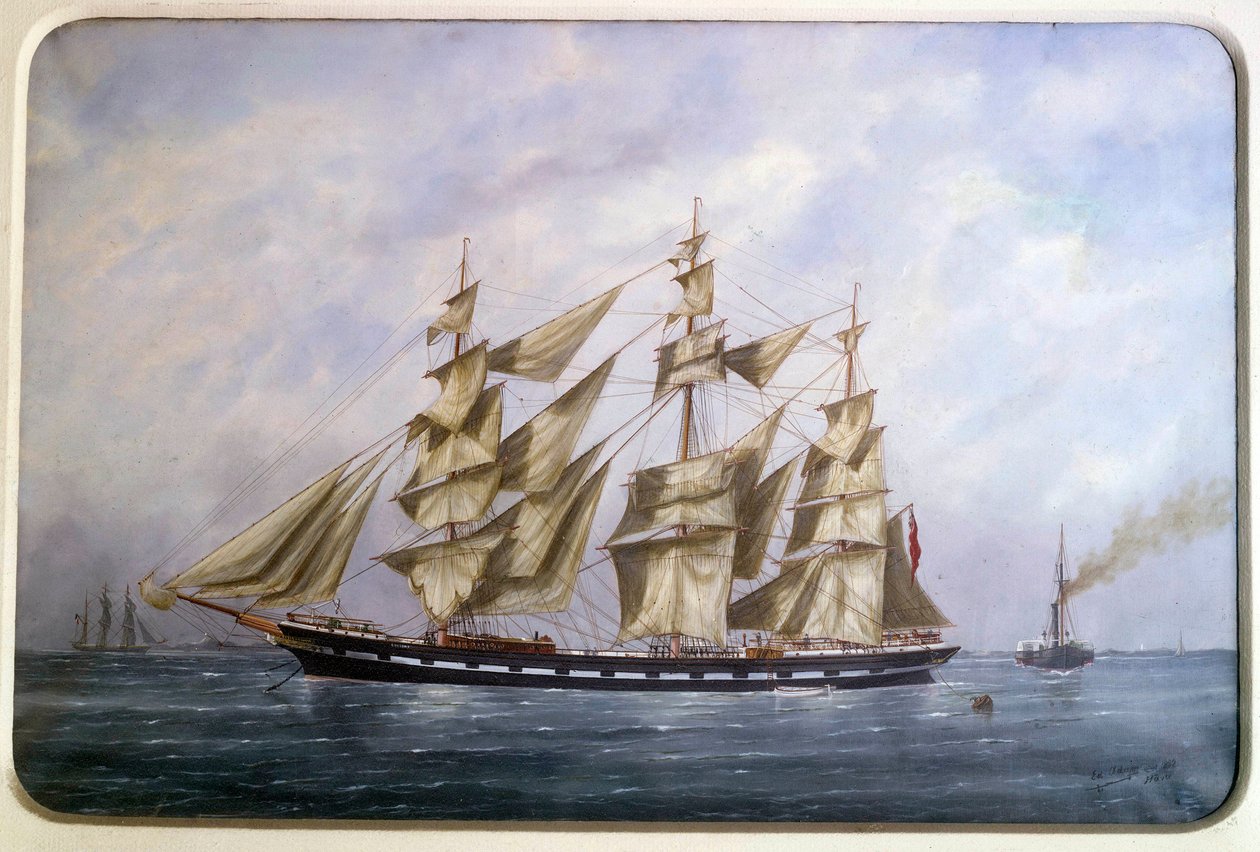 The Rossdhu，三幅带有干航行水彩的英国垫子，由爱德华·亚当（Edouard Adam，1847-1929 年）1882 年巴黎海洋博物馆藏 作者 爱德华·玛丽·亚当