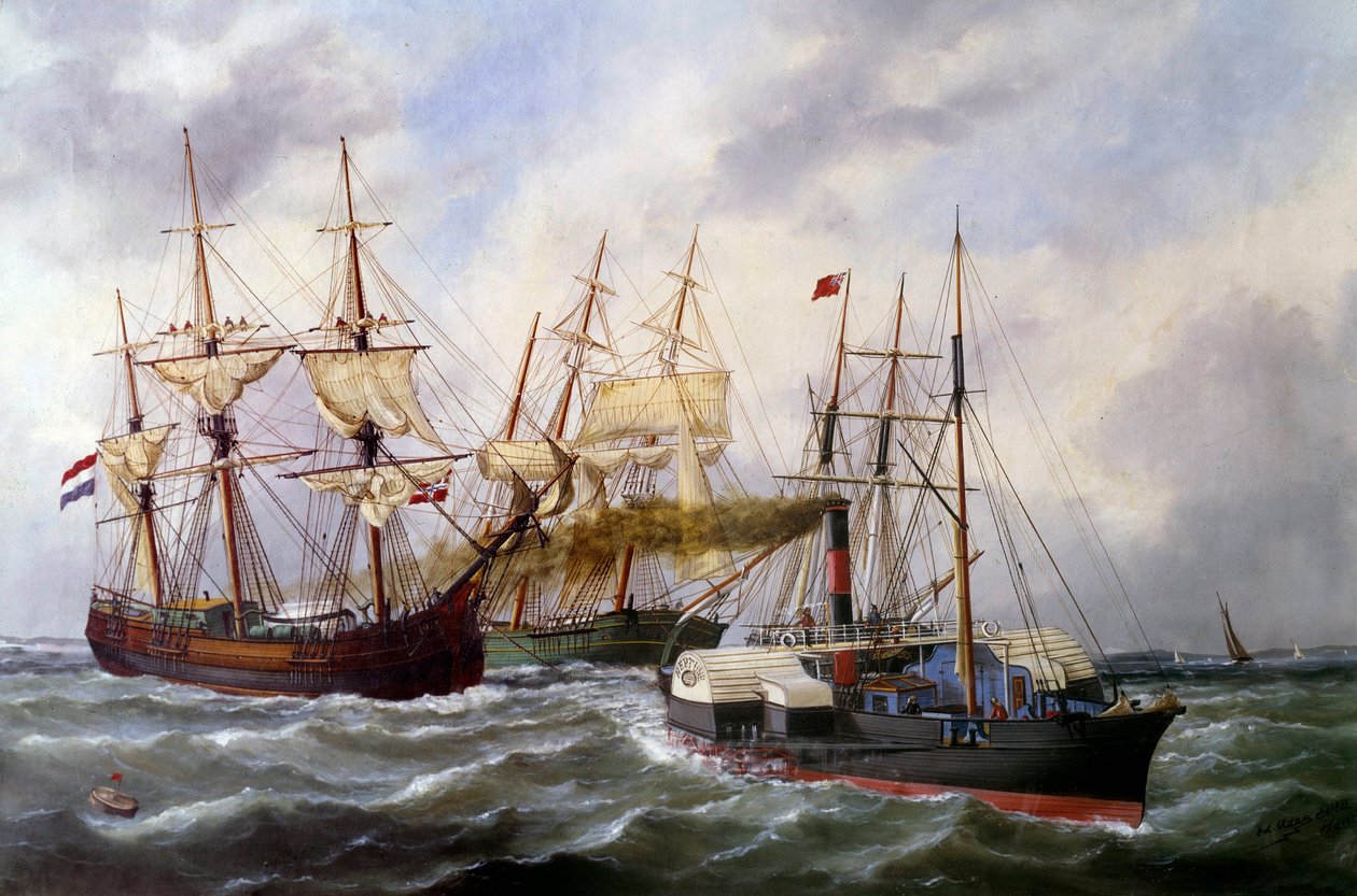 1882年《阿弗尔的海神》的两个三层垫子拖车 爱德华-亚当（1847-1929）的画作 1882年 巴黎，海洋博物馆 作者 爱德华·玛丽·亚当