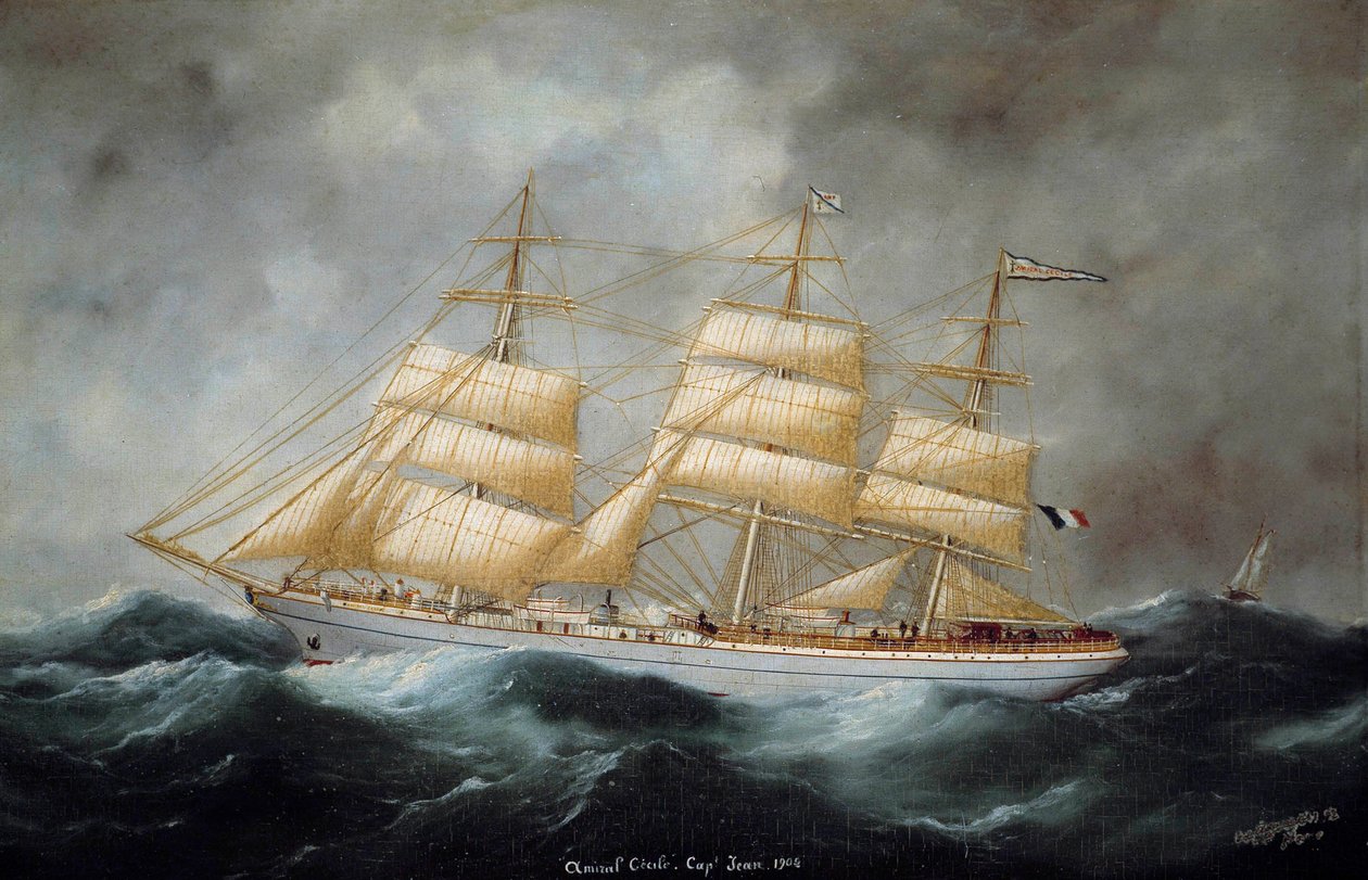 Cap Hornier "Admiral Cecile "的景色。爱德华-亚当（1847-1929）的画作。1902.圣马洛，城市博物馆 作者 爱德华·玛丽·亚当