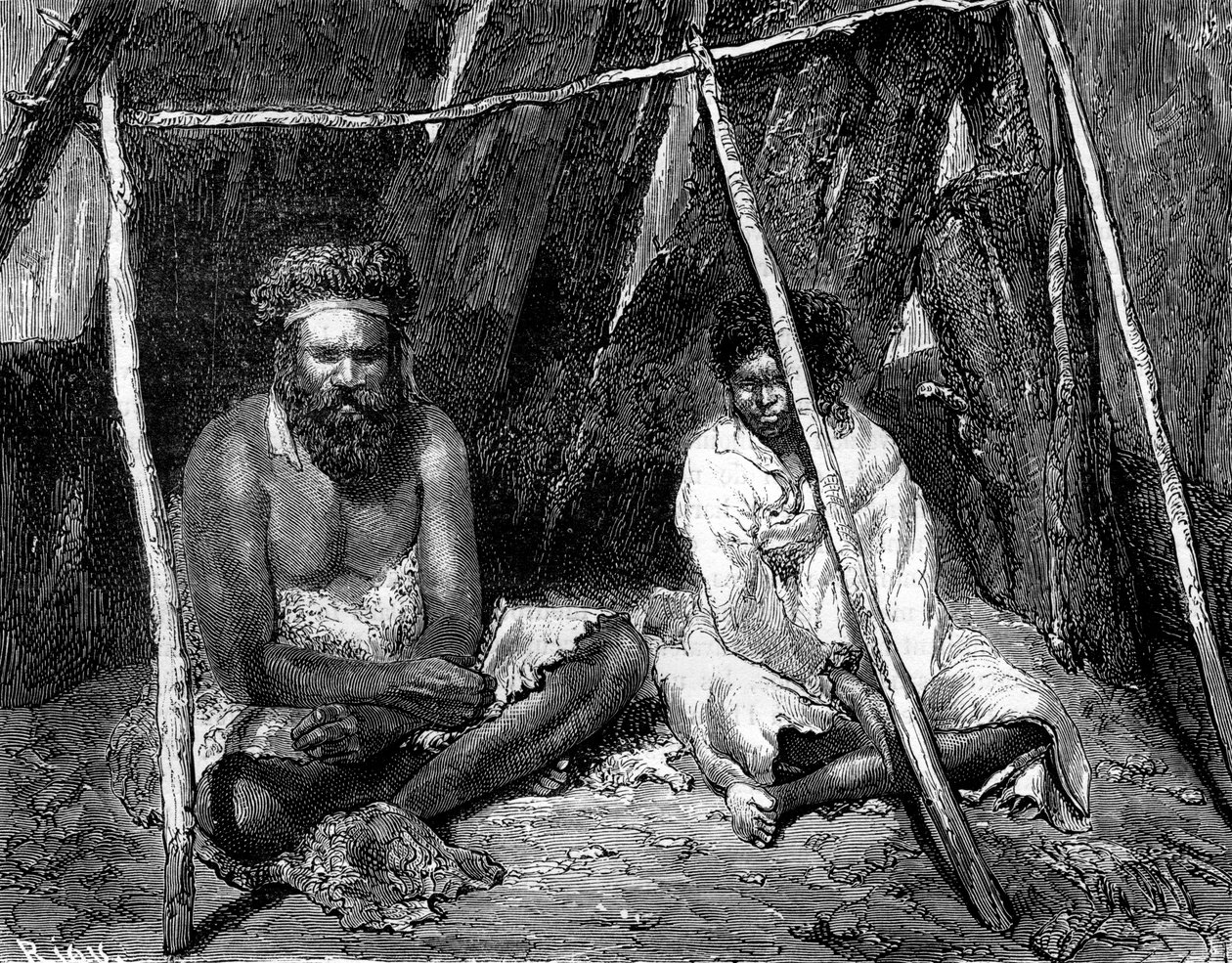 澳大利亚原住民，1886年。 作者 爱德华·里奥（Edouard Riou）