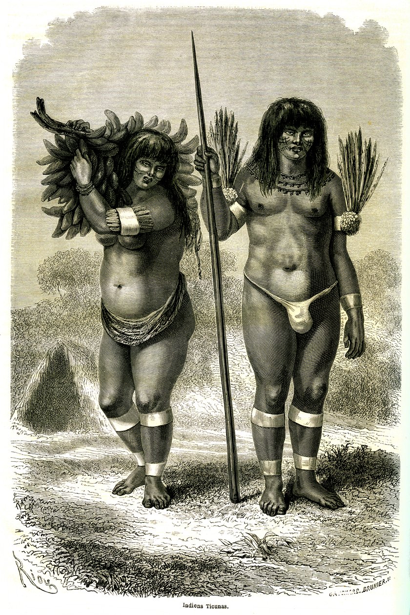 一对来自秘鲁的蒂库纳印第安人夫妇 作者 爱德华·里奥（Edouard Riou）