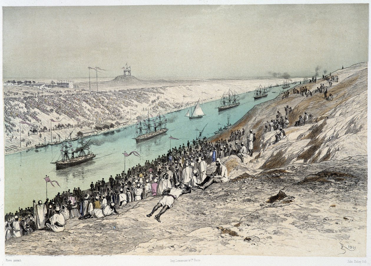 G. Nicole 在“”苏伊士运河的落成典礼中通过 El-Guisr。 1869年 作者 爱德华·里奥（Edouard Riou）