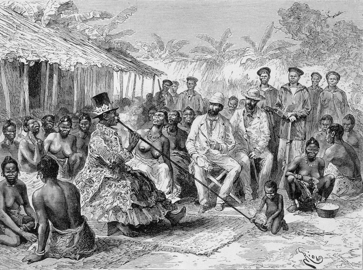 Savorgnan de Brazza palabre 与西非村长 Renoké 合影 - 在“世界之旅”中，1887 年第 2 周 作者 爱德华·里奥（Edouard Riou）