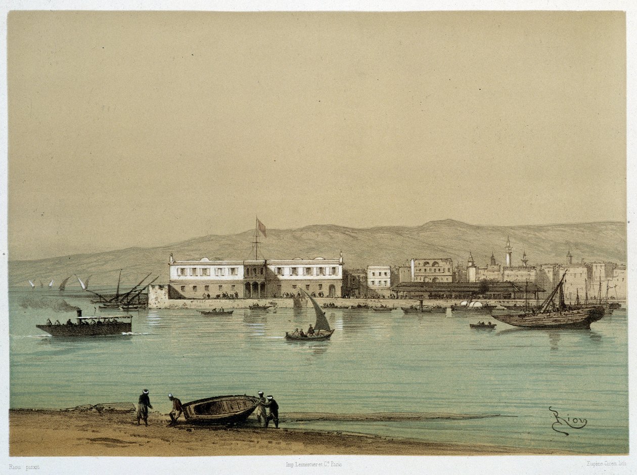 G. Nicole 在“”苏伊士运河落成典礼中的运河景观。 1869年 作者 爱德华·里奥（Edouard Riou）