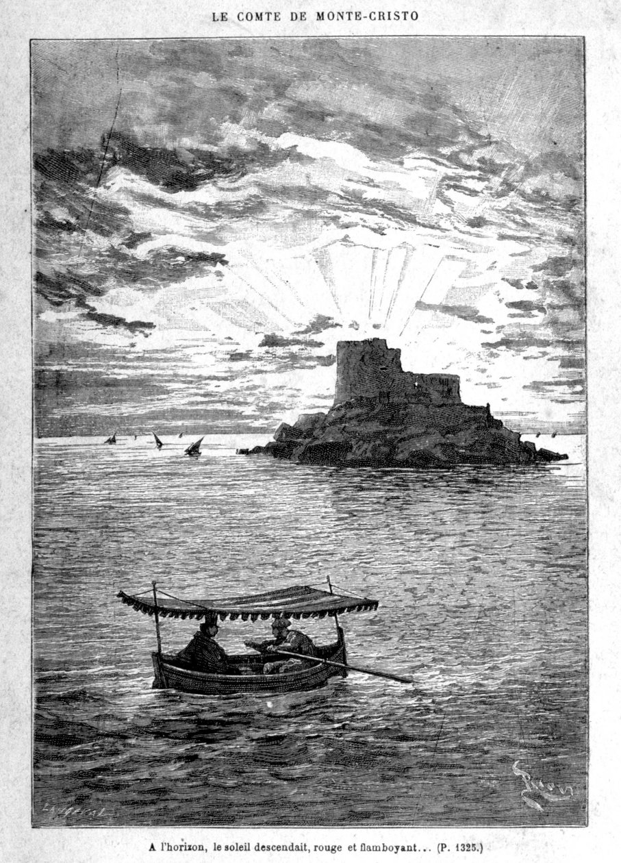 驶向岛屿 - Riou 雕刻，在 A. Dumas 编着的“Le Comte de Monte-Cristo”中。 Jules Rouff & Cie 作者 爱德华·里奥（Edouard Riou）