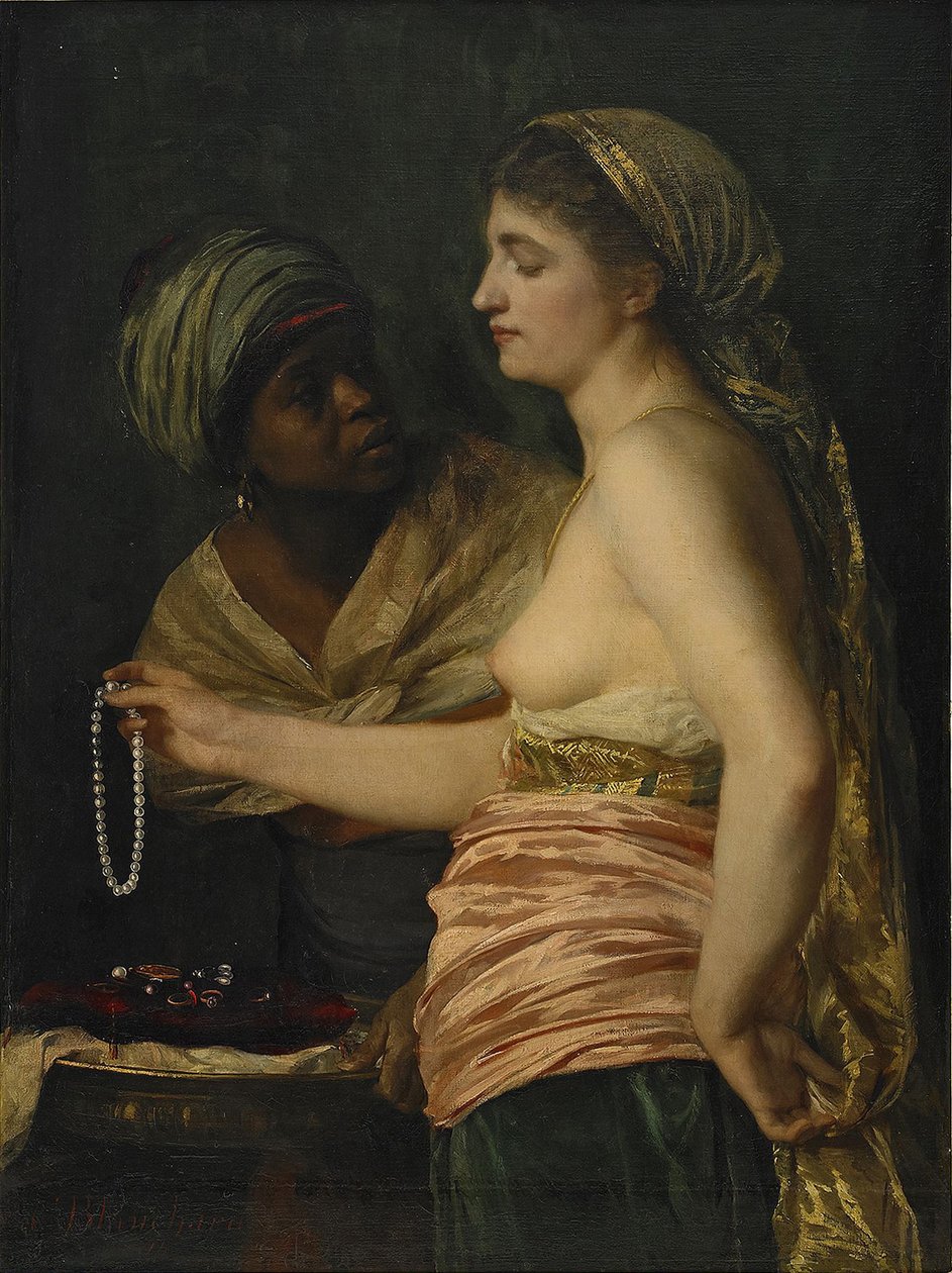 戴珍珠项链的女孩，1874年 作者 爱德华·西奥菲勒·布兰查德