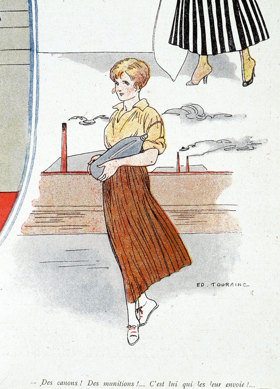 1914-1918年为战争制造弹药的妇女。"卡车！弹药！"。他把它们送来了！"在 "刺刀 "上，1915年11月25日（雕版）。 作者 爱德华·图兰恩