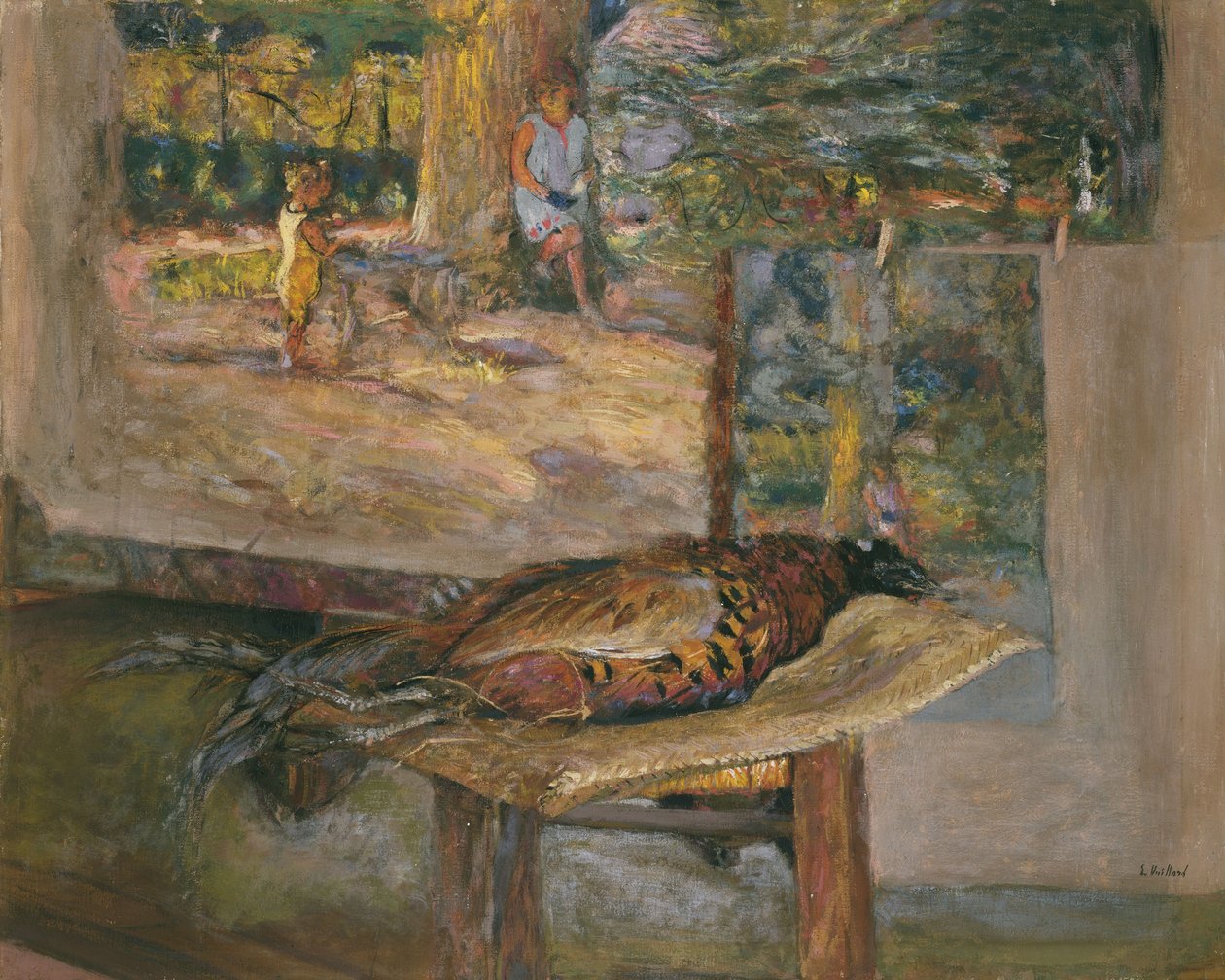 内部有绘画和野鸡，1928年（蛋彩画和画布上的粉彩） 作者 爱德华·维拉德