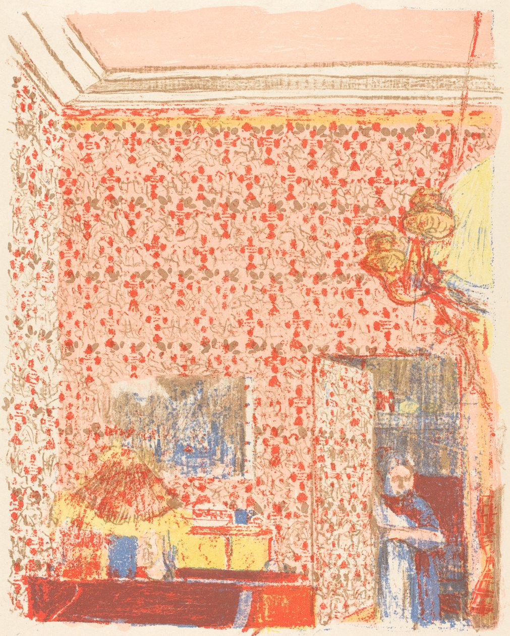 带有粉色壁纸的室内装饰I Interieur aux tentures roses I，约1896年出版，1899年。 作者 爱德华·维拉德
