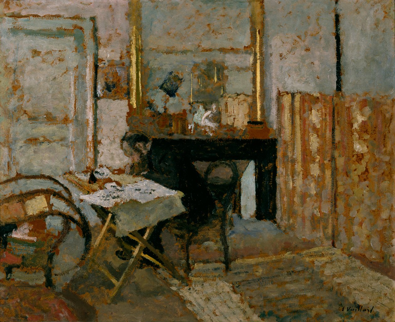 K.X. 鲁塞尔阅读，约 1904 年（纸板油画） 作者 爱德华·维拉德