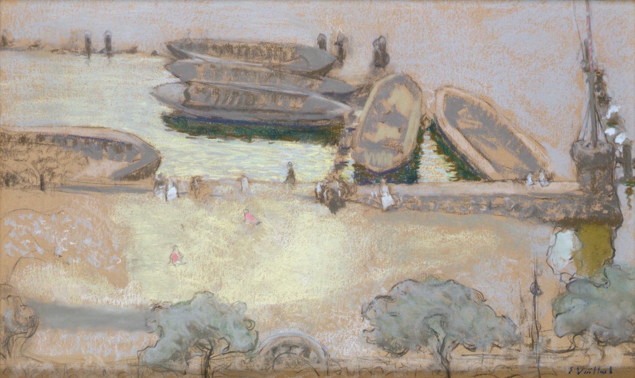 1913年Aussenalster上的Loschplatz（卡上粉彩） 作者 爱德华·维拉德
