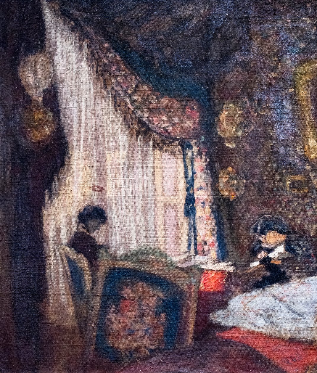 赫塞尔夫人和阿隆夫人在奥梅松沙龙缝纫，约 1902 年（布面油画） 作者 爱德华·维拉德