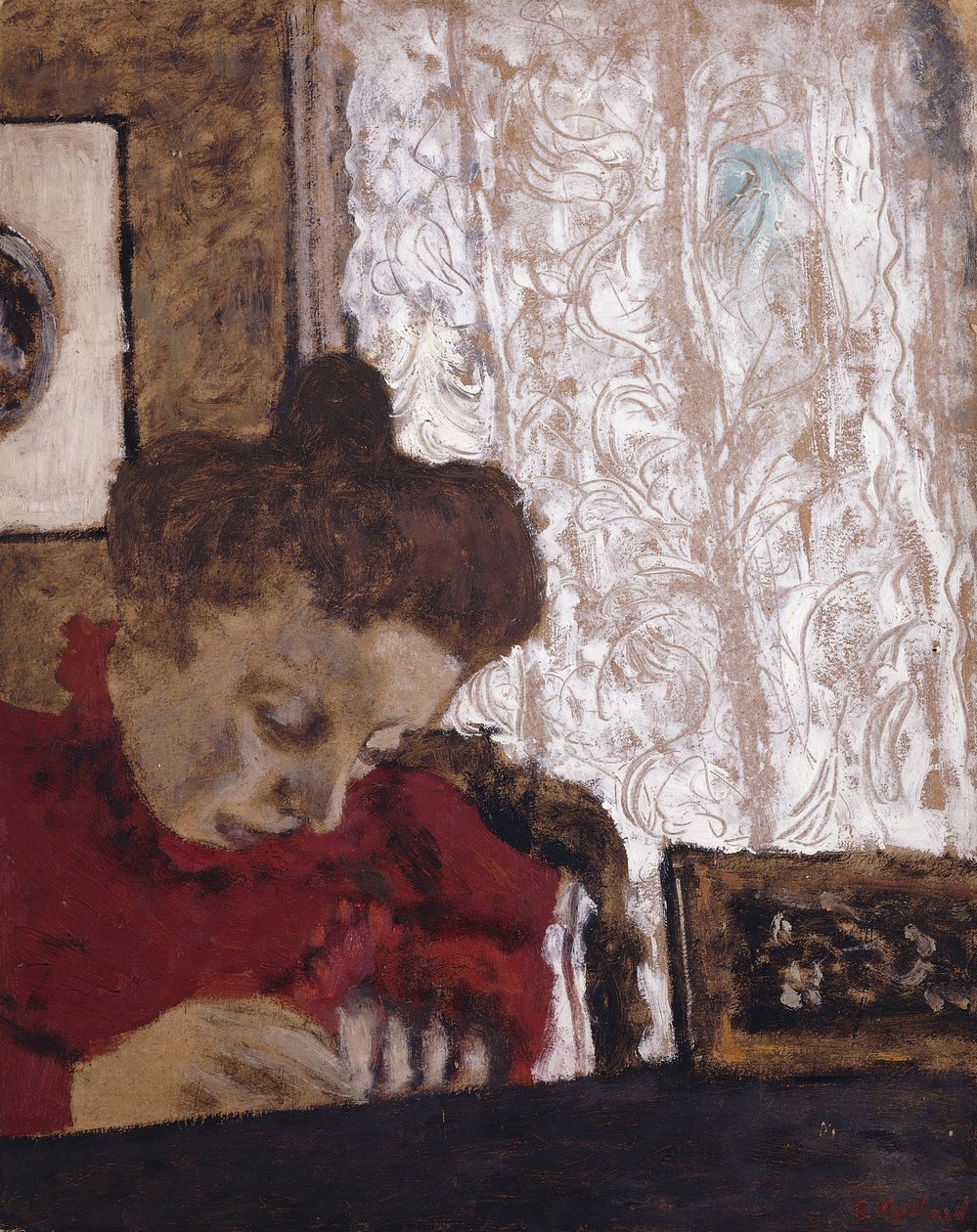 玛丽·沃拉德（Marie Vuillard）写作；玛丽·沃拉德（Marie Vuillard）写作，约1895年 作者 爱德华·维拉德