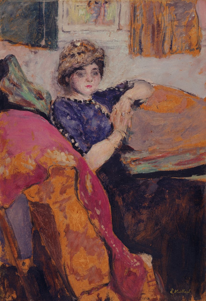 Mlle。内森（Nathanson）在艺术家工作室，摄于1912年（船上有油） 作者 爱德华·维拉德