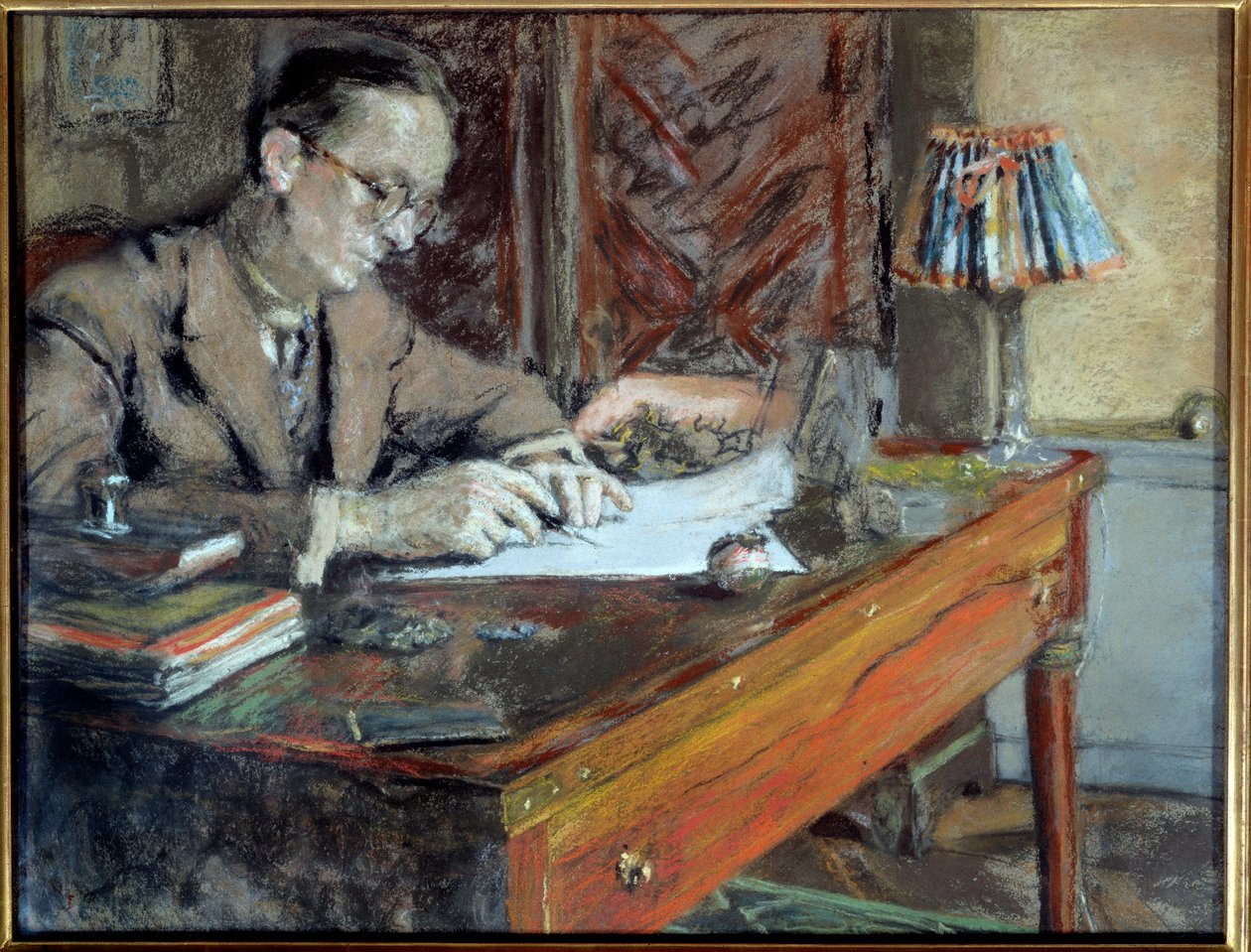 让·吉罗杜 (Jean Giraudoux) (1882 - 1944) 的肖像，法国作家，20 世纪。 巴黎，法国喜剧（布面油画） 作者 爱德华·维拉德