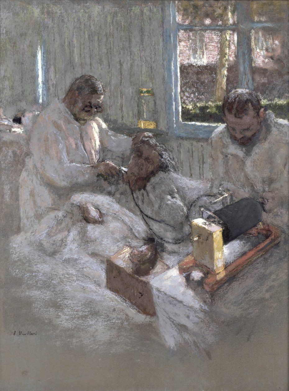 心脏病专家Henri Vaquez（1860-1936）和他的助理，Parvu医生，在la Pitie，c.1918-21（纸上粉彩） 作者 爱德华·维拉德