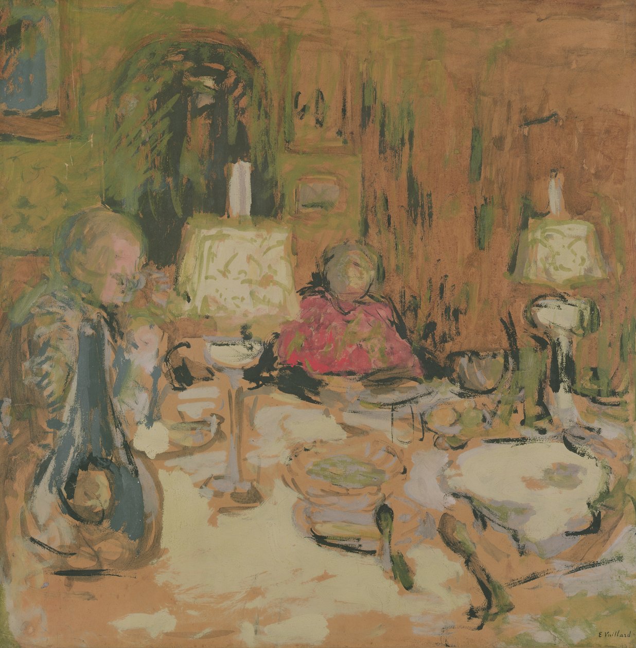 1913年的加莱街（Lue de Calais）的两盏晚餐（棕色纸上的瘟疫） 作者 爱德华·维拉德