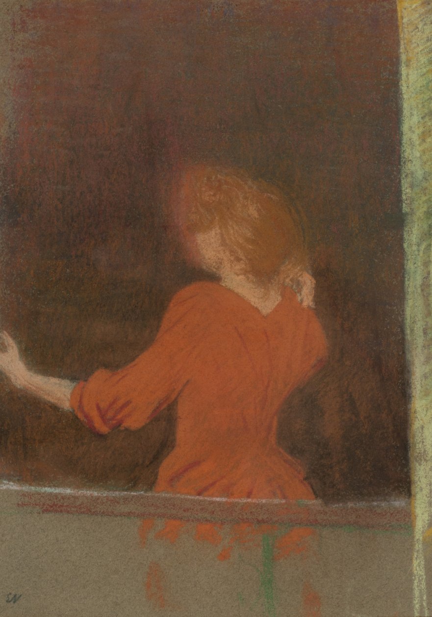 红衣女子，约1890-91（纸板上的粉彩画） 作者 爱德华·维拉德