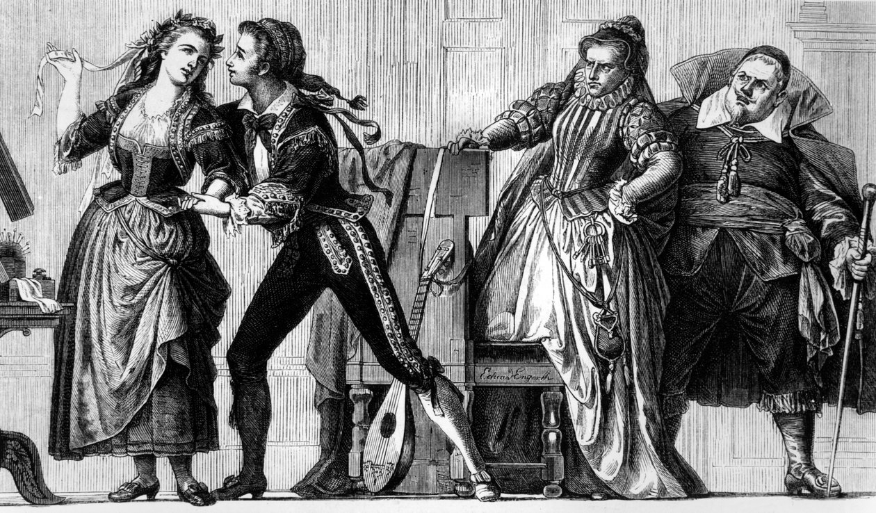 1868年Wolfgang Amadeus Mozart的“费加罗的婚礼”中的场景 作者 爱德华·恩格斯