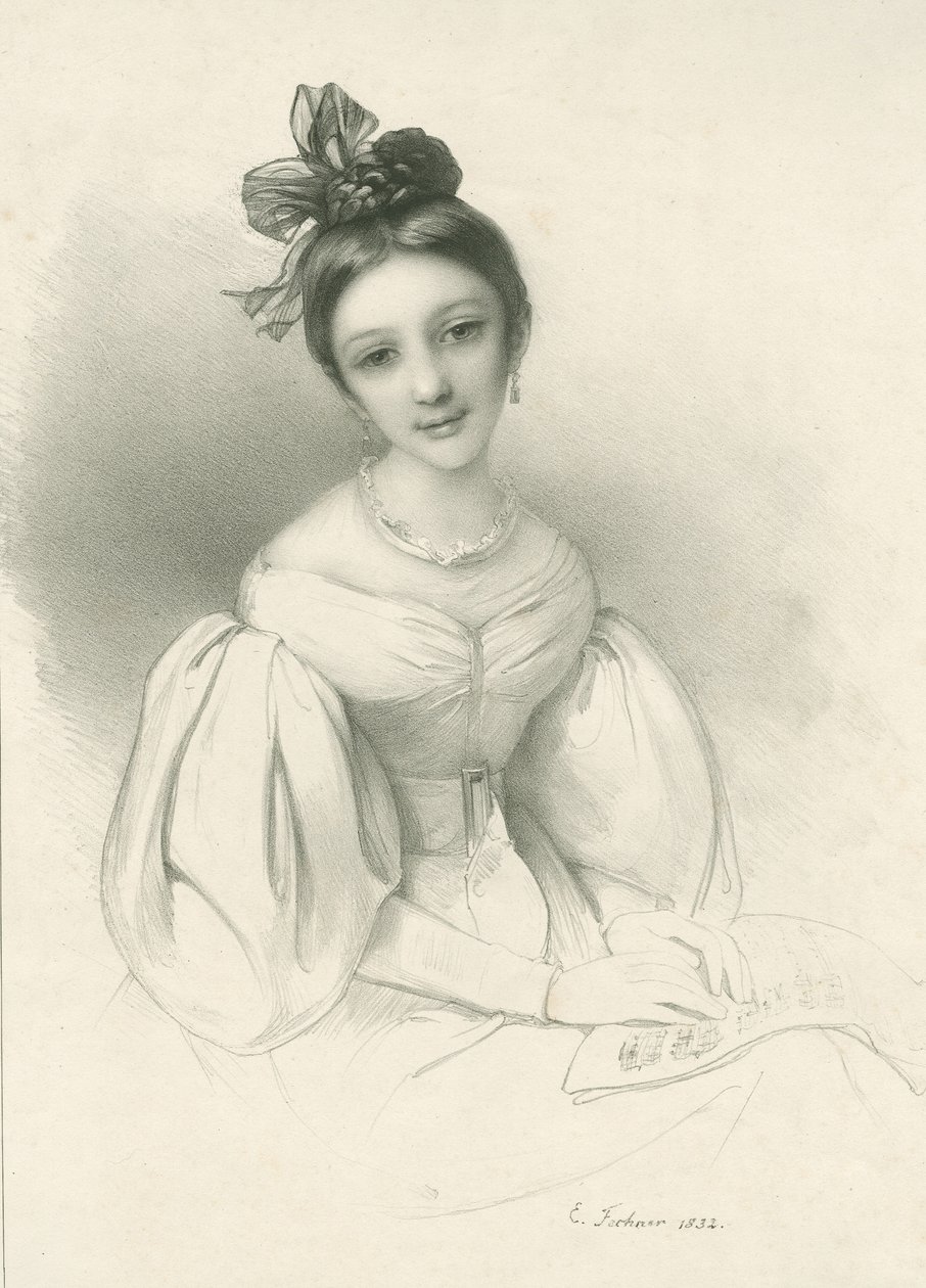 克拉拉-维茨克-舒曼1819-1896年的肖像，1832年。 作者 爱德华·克莱门斯·费希纳