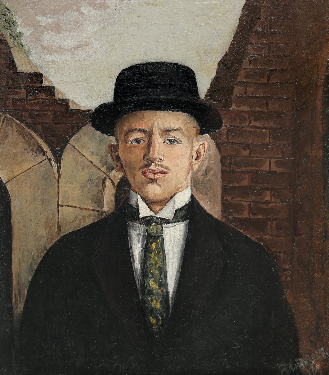 戴高顶礼帽的诗人瓦西里·卡门斯基的肖像1884-1961，1917年 作者 爱德华·古斯塔沃维奇·希曼