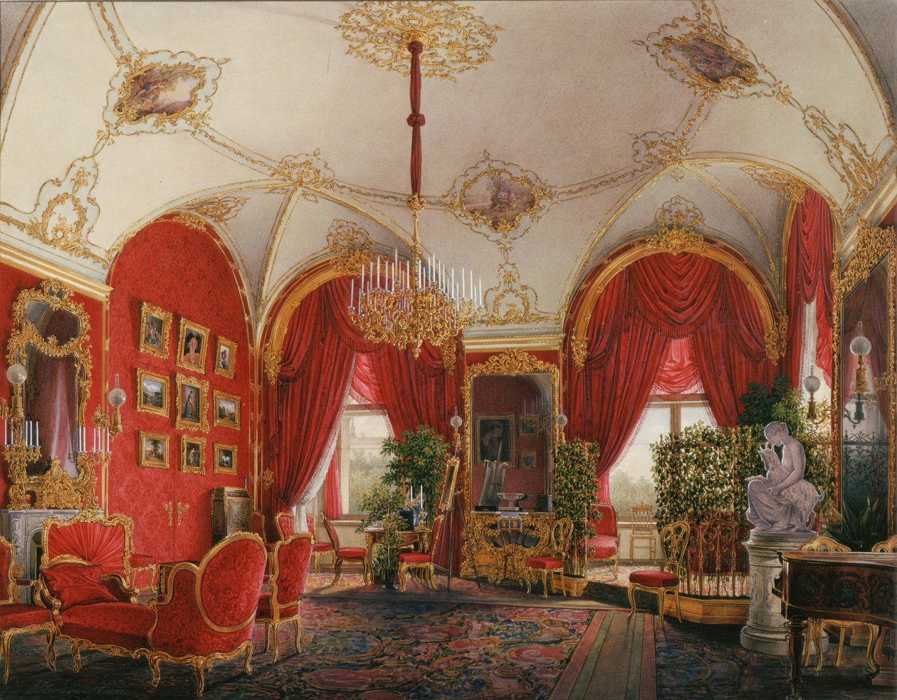 冬宫的内部。第四保留公寓。 19世纪中叶的The Corner Room。 作者 爱德华·豪（Eduard Hau）