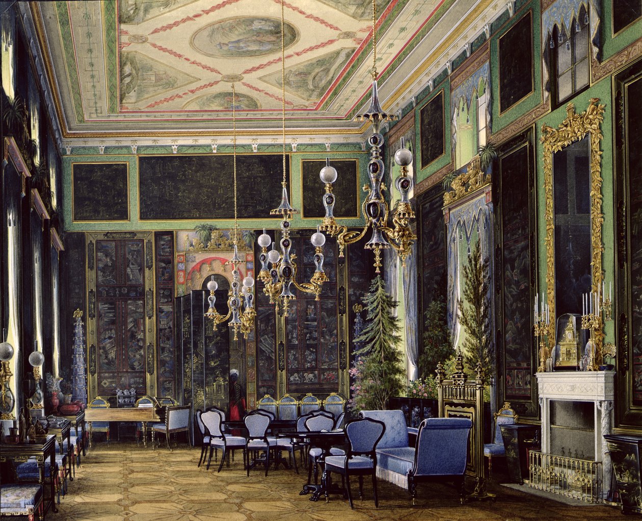 Tsarskoye Selo大皇宫的中国房间（wc，水粉和纸上墨水） 作者 爱德华·豪（Eduard Hau）