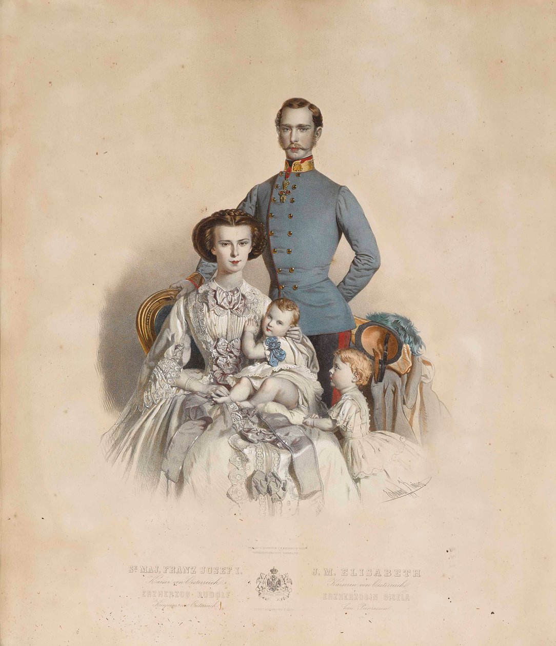 Francis Joseph I and Elisabeth of Austria with children, Gisela and Rudolf 作者 爱德华·凯瑟（Eduard Kaiser）