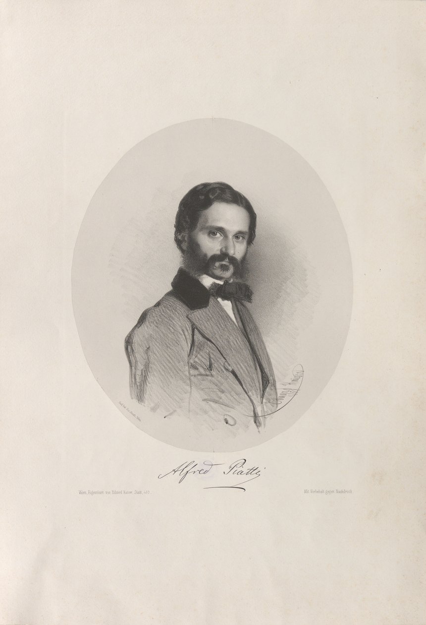 大提琴家和作曲家阿尔弗雷多-皮亚蒂1822-1901年的肖像，1858年。 作者 爱德华·凯瑟（Eduard Kaiser）