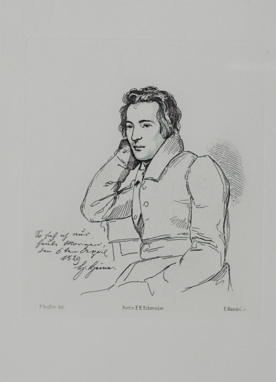 诗人海因里希-海涅的肖像 1797-1856 在弗朗茨-库格勒1829年之后，1854年 作者 爱德华·曼德尔