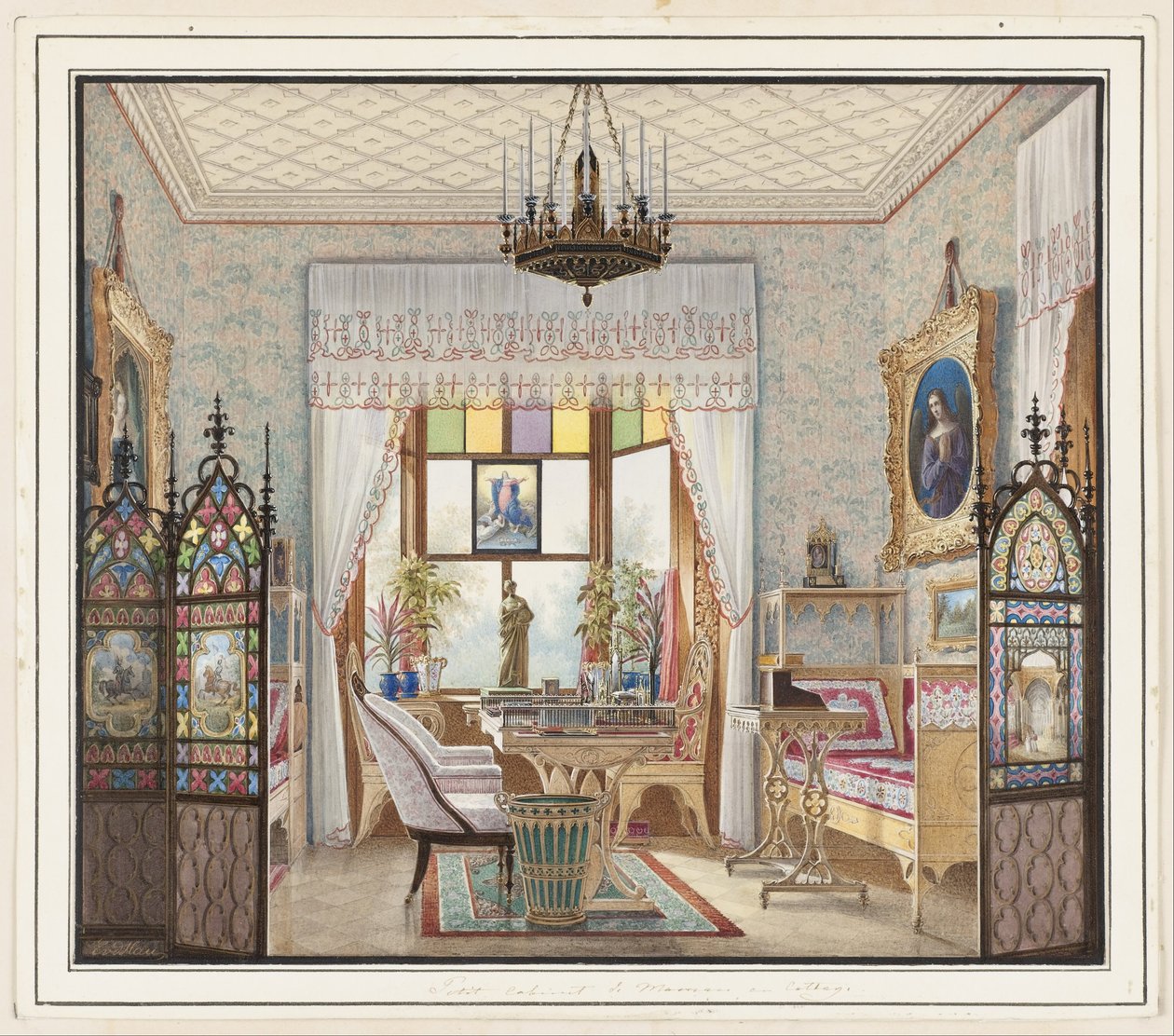 女皇亚历山德拉·费奥多罗夫娜（Alexandra Feodorovna）的客厅，平房宫，俄罗斯圣彼得斯堡 作者 爱德华·彼得罗维奇·豪（Eduard Petrovich Hau）