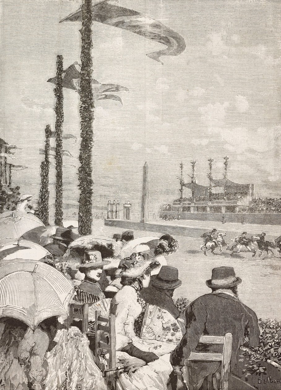 庞贝节庆上的赛马，意大利庞贝，根据 Edoardo Dalbono 的画作雕刻，摘自《意大利画报》，第 21 期，5 月 25 日 作者 爱德华多（后）达尔博诺
